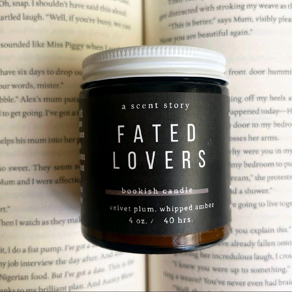 Fated Lovers Bookish Candle 4 oz 40 hrs Velvet Plum with Whipped Amber Smoke